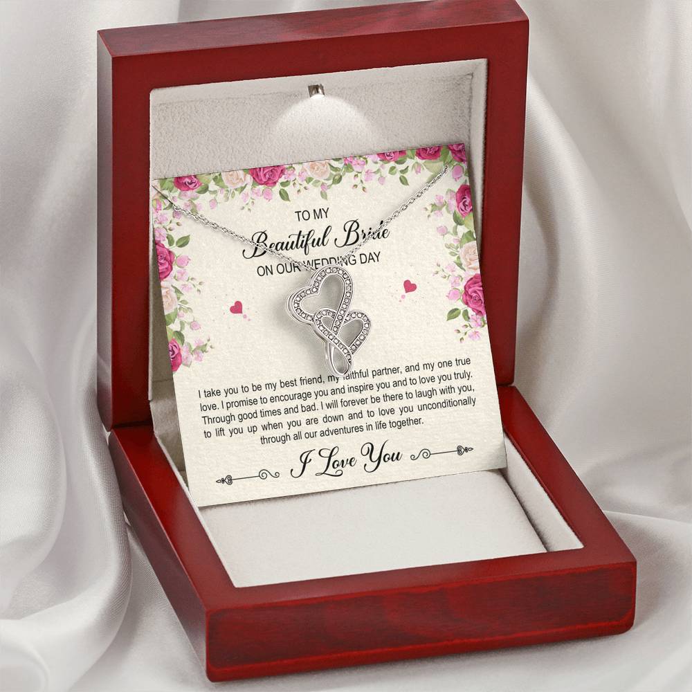 To My Bride Gifts, I Take You To Be My Best Friend , Double Heart Necklace For Women, Wedding Day Thank You Ideas From Groom