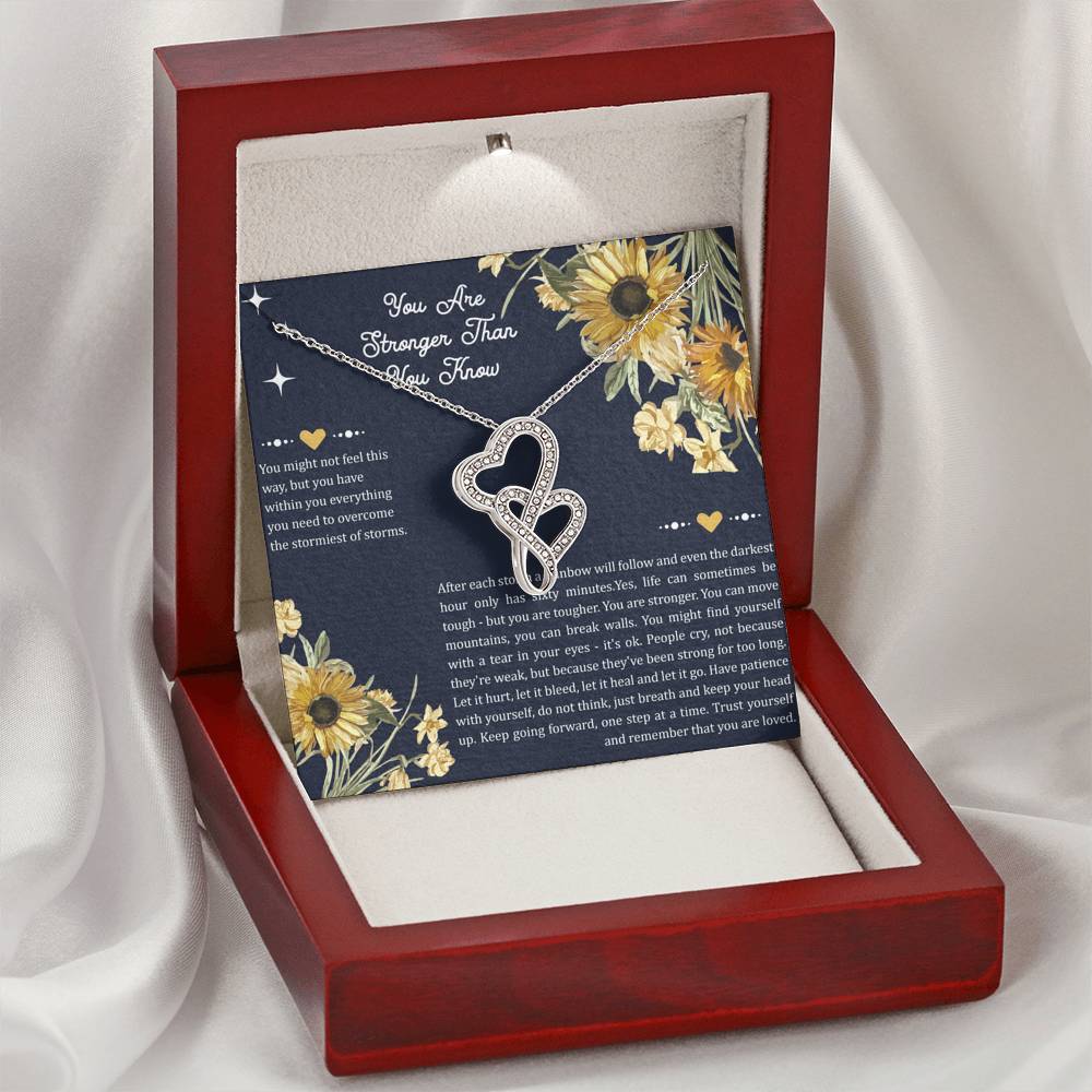 Encouragement Gifts, You Are Stronger, Motivational Double Heart Necklace For Women, Sympathy Inspiration Friendship Present