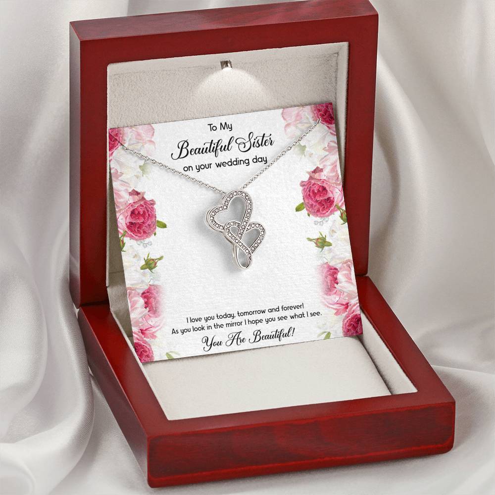 Bride Gifts, You Are Beautiful, Double Heart Necklace For Women, Wedding Day Thank You Ideas From Sister