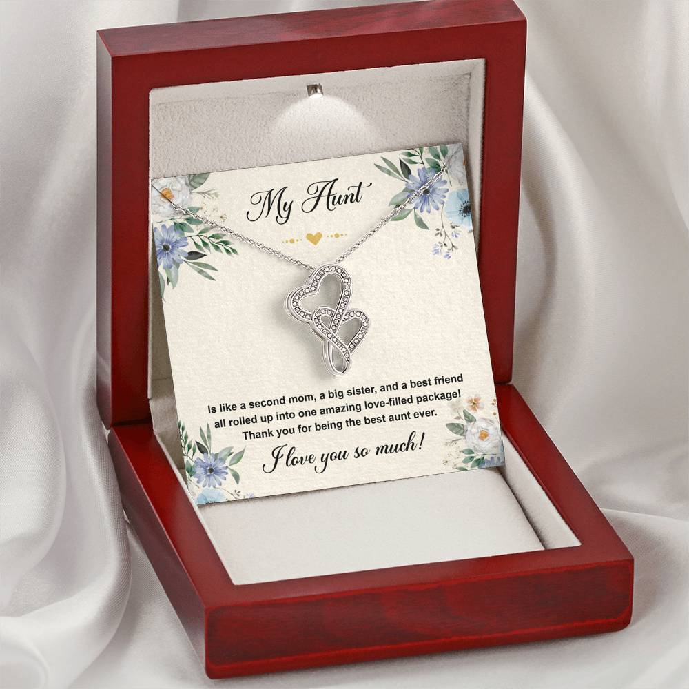 To My Aunt Gifts, Second Mom, Double Heart Necklace For Women, Aunt Birthday Present From Niece Nephew