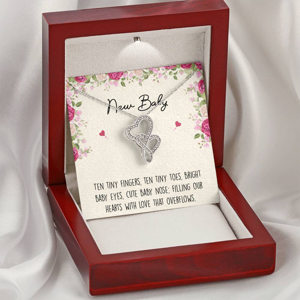 Gift for Expecting Mom, Ten Tiny Fingers, Mom to Be Double Heart Necklace For Women, Pregnancy Gift For New Mother