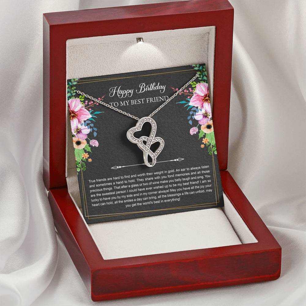 Birthday Gifts For Women, Lucky To Have You, Double Heart Necklace, Happy Birthday Message Card Jewelry For Best Friend
