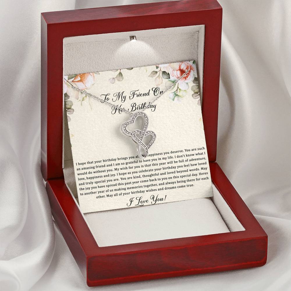 Birthday Gifts For Women, May Your Wishes Come True, Double Heart Necklace, Happy Birthday Message Card Jewelry For Friend