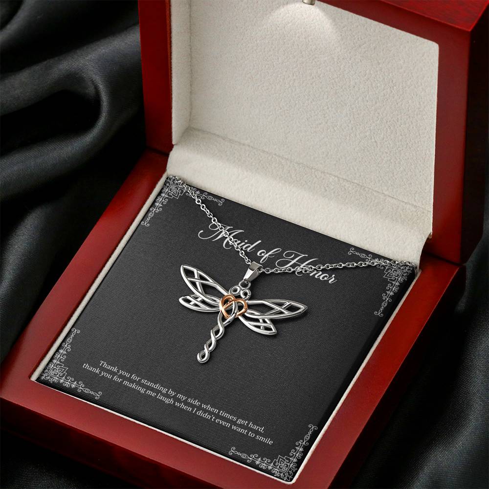 To My Maid of Honor Gifts, Thank You for Standing By My Side, Dragonfly Necklace For Women, Wedding Day Thank You Ideas From Bride