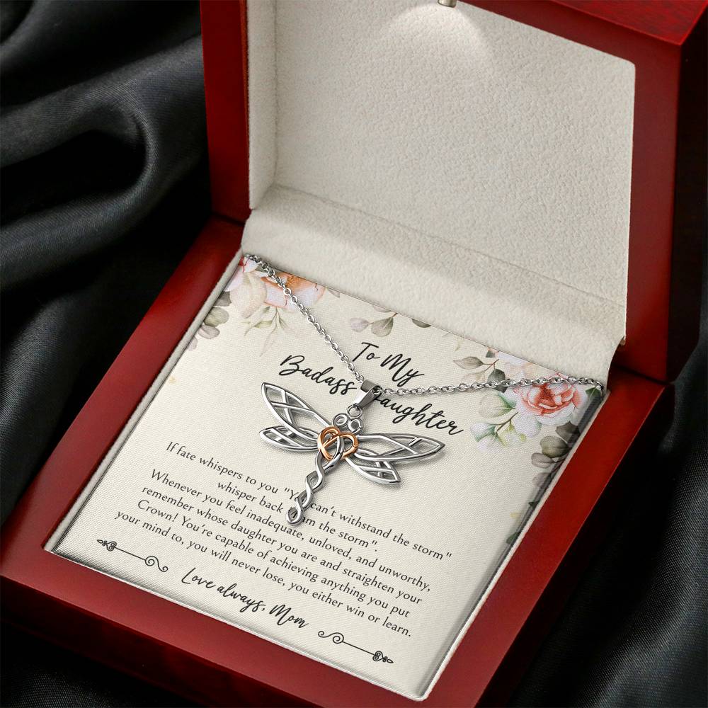 To My Badass Daughter Gifts, When It's Too Hard To Look Back, Dragonfly Necklace For Women, Birthday Present Idea From Mom