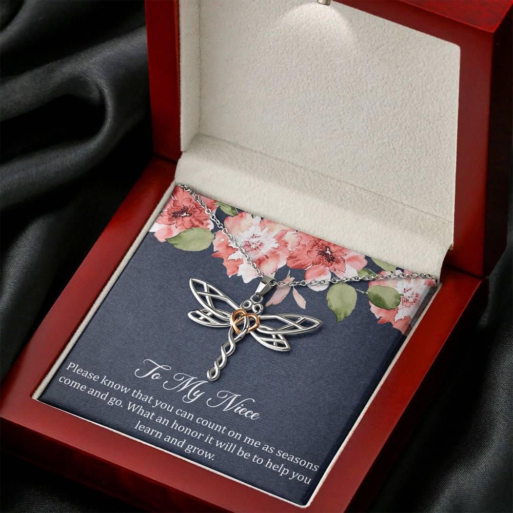 To My Niece Gifts, You Can Count On Me, Dragonfly Necklace For Women, Niece Birthday Present From Aunt Uncle