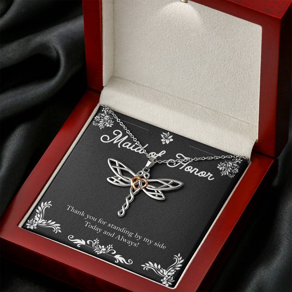 To My Maid Of Honor Gifts, Thank You For Standing By My Side, Dragonfly Necklace For Women, Wedding Day Thank You Ideas From Bride