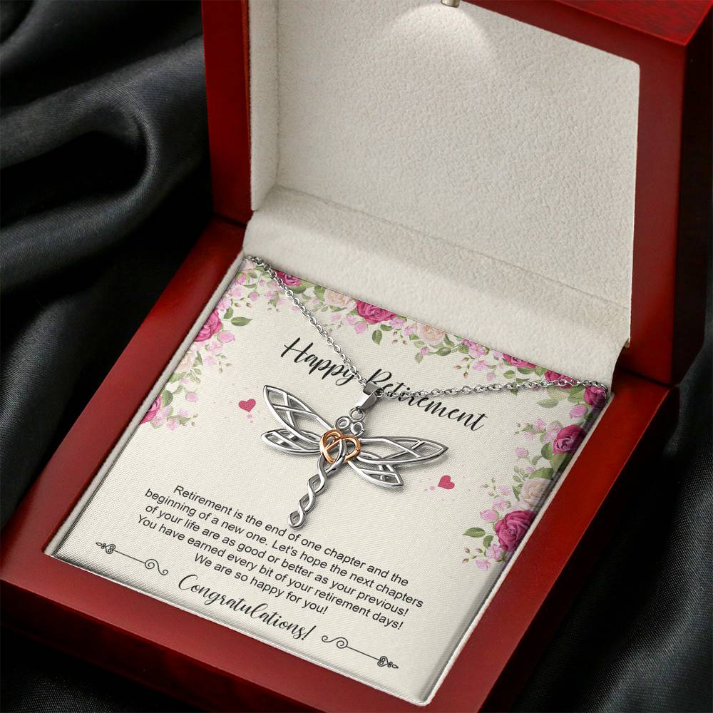 Retirement Gifts, Happy For You, Happy Retirement Dragonfly Necklace For Women, Retirement Party Favor From Friends Coworkers
