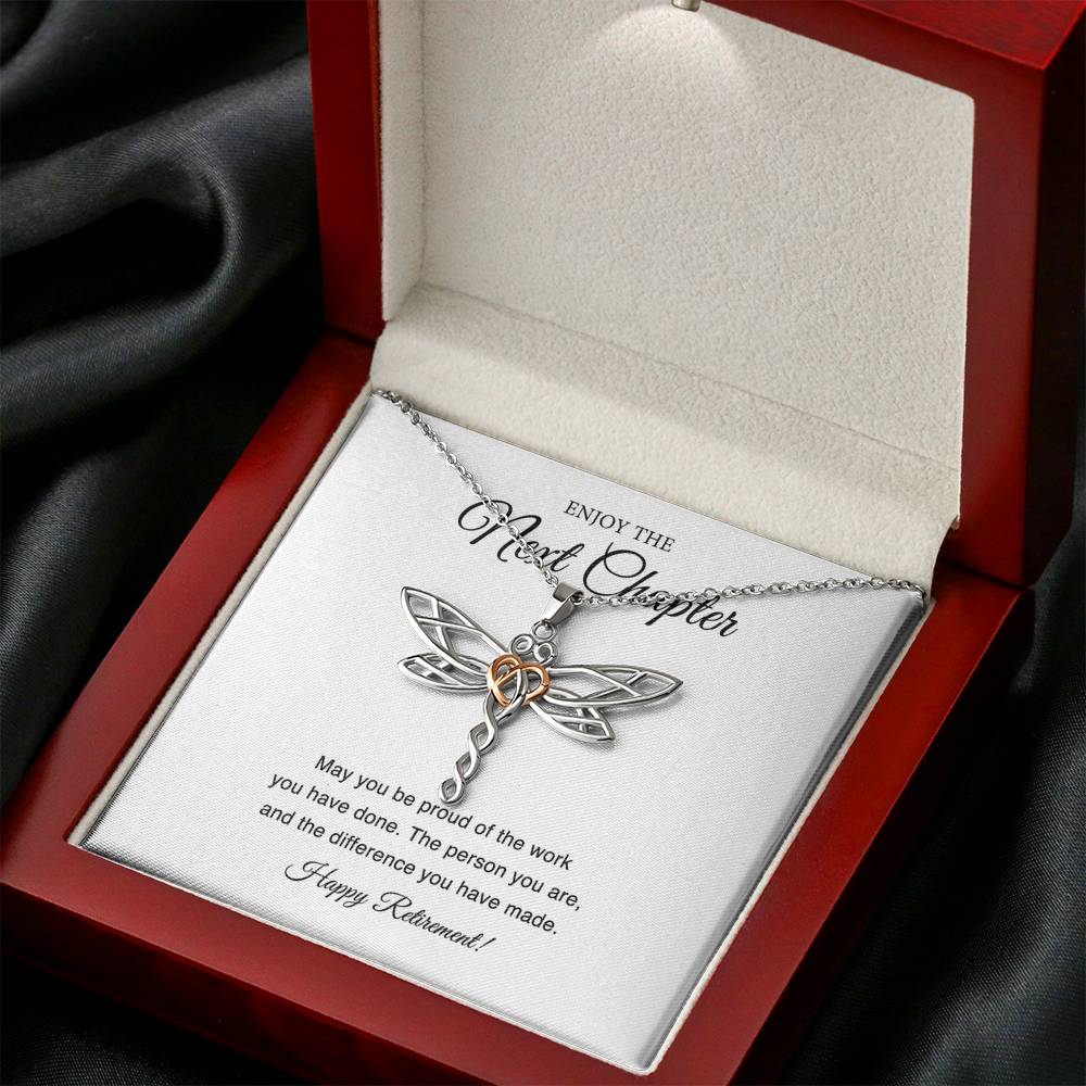 Retirement Gifts, Next Chapter, Happy Retirement Dragonfly Necklace For Women, Retirement Party Favor From Friends Coworkers