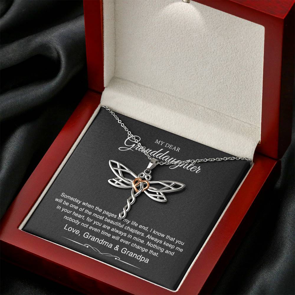 To My Granddaughter Gifts From Grandma Grandpa, Someday When The Pages Of My Life End, Dragonfly Necklace For Women, Birthday Present Idea From Grandmother Grandfather