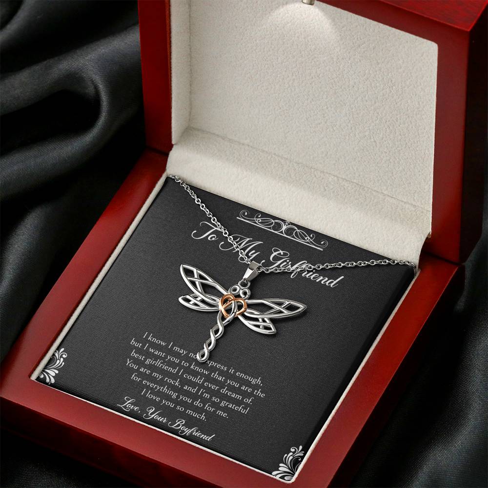 To My Girlfriend, You Are My Rock, Dragonfly Necklace For Women, Anniversary Birthday Valentines Day Gifts From Boyfriend