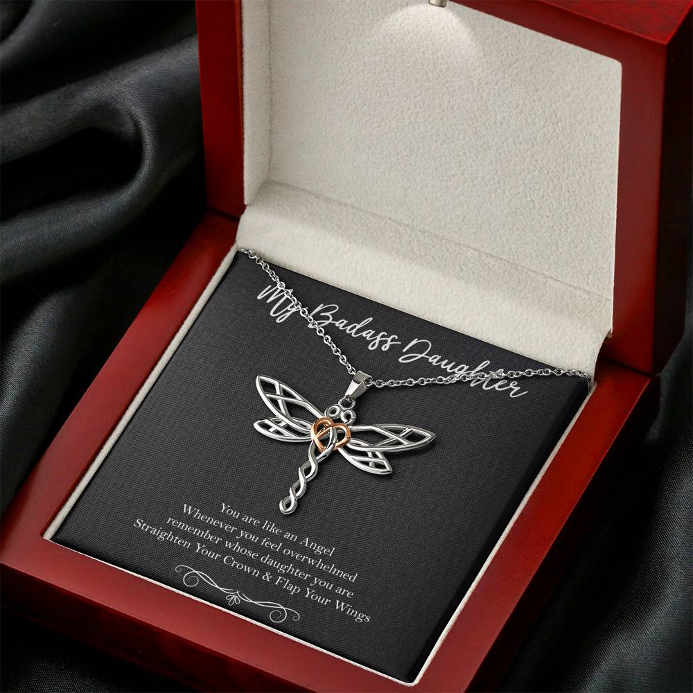 To My Badass Daughter Gifts, You Are Like An Angel, Dragonfly Necklace For Women, Birthday Present Idea From Mom