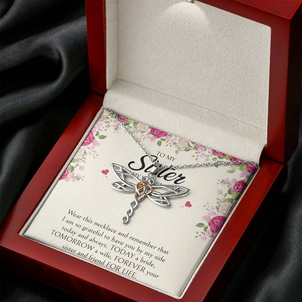 To My Sister of the Bride Gifts, I Am So Grateful To Have You, Dragonfly Necklace For Women, Wedding Day Thank You Ideas From Bride