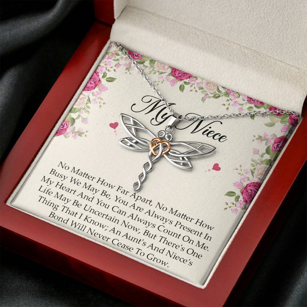 To My Niece  Gifts, No Matter How Far Apart, Dragonfly Necklace For Women, Birthday Present Idea From Aunt Uncle