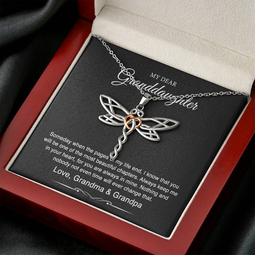 To My Granddaughter Gifts From Grandma Grandpa, Someday When The Pages Of My Life End, Dragonfly Necklace For Women, Birthday Present Idea From Grandmother Grandfather