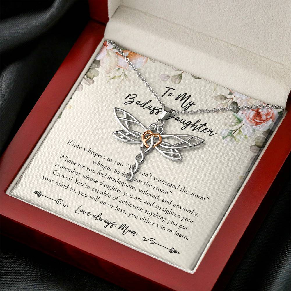To My Badass Daughter Gifts, When It's Too Hard To Look Back, Dragonfly Necklace For Women, Birthday Present Idea From Mom