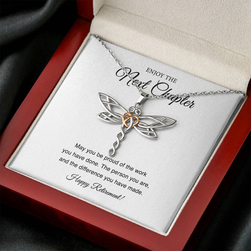 Retirement Gifts, Next Chapter, Happy Retirement Dragonfly Necklace For Women, Retirement Party Favor From Friends Coworkers