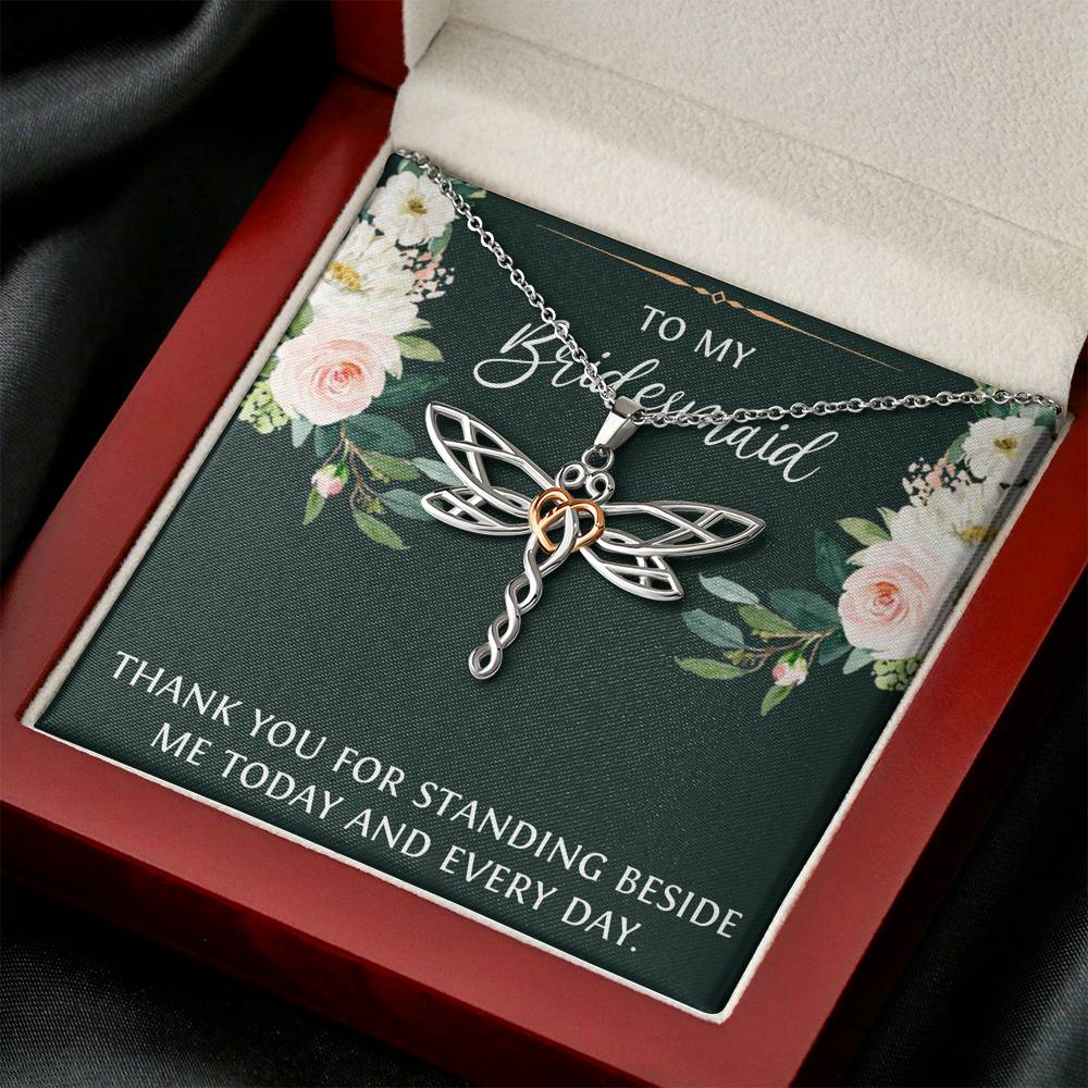 To My Bridesmaid Gifts, Thank You For Standing Besides Me , Dragonfly Necklace For Women, Wedding Day Thank You Ideas From Bride