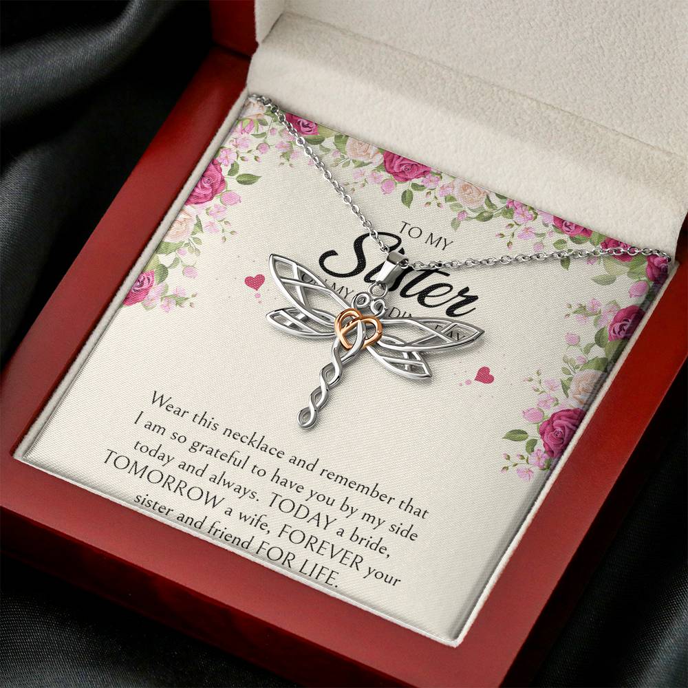 To My Sister of the Bride Gifts, I Am So Grateful To Have You, Dragonfly Necklace For Women, Wedding Day Thank You Ideas From Bride