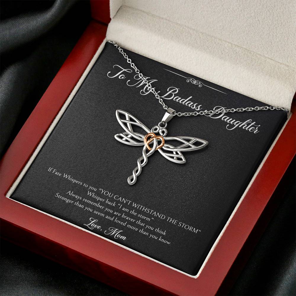 To My Badass Daughter Gifts, I Am The Storm, Dragonfly Necklace For Women, Birthday Present Idea From Mom