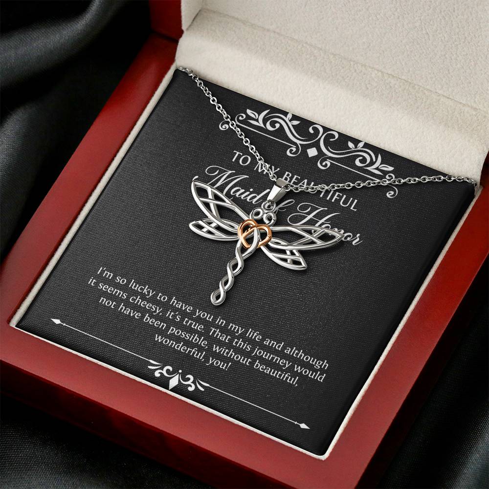 To My Maid of Honor Gifts, I'm Lucky To Have You, Dragonfly Necklace For Women, Wedding Day Thank You Ideas From Bride