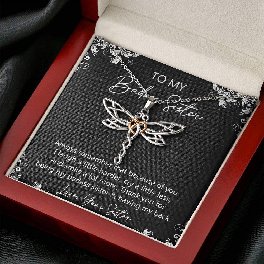 To My Badass Sister Gifts, Always Remember, Dragonfly Necklace For Women, Birthday Present Idea From Sister