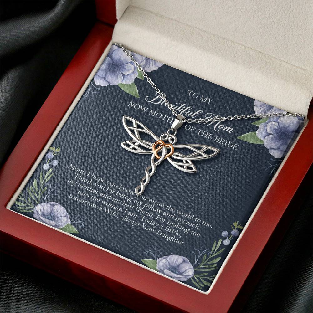 To My Mom of the Bride Gifts, You Mean The World To Me, Dragonfly Necklace For Women, Wedding Day Thank You Ideas From Bride