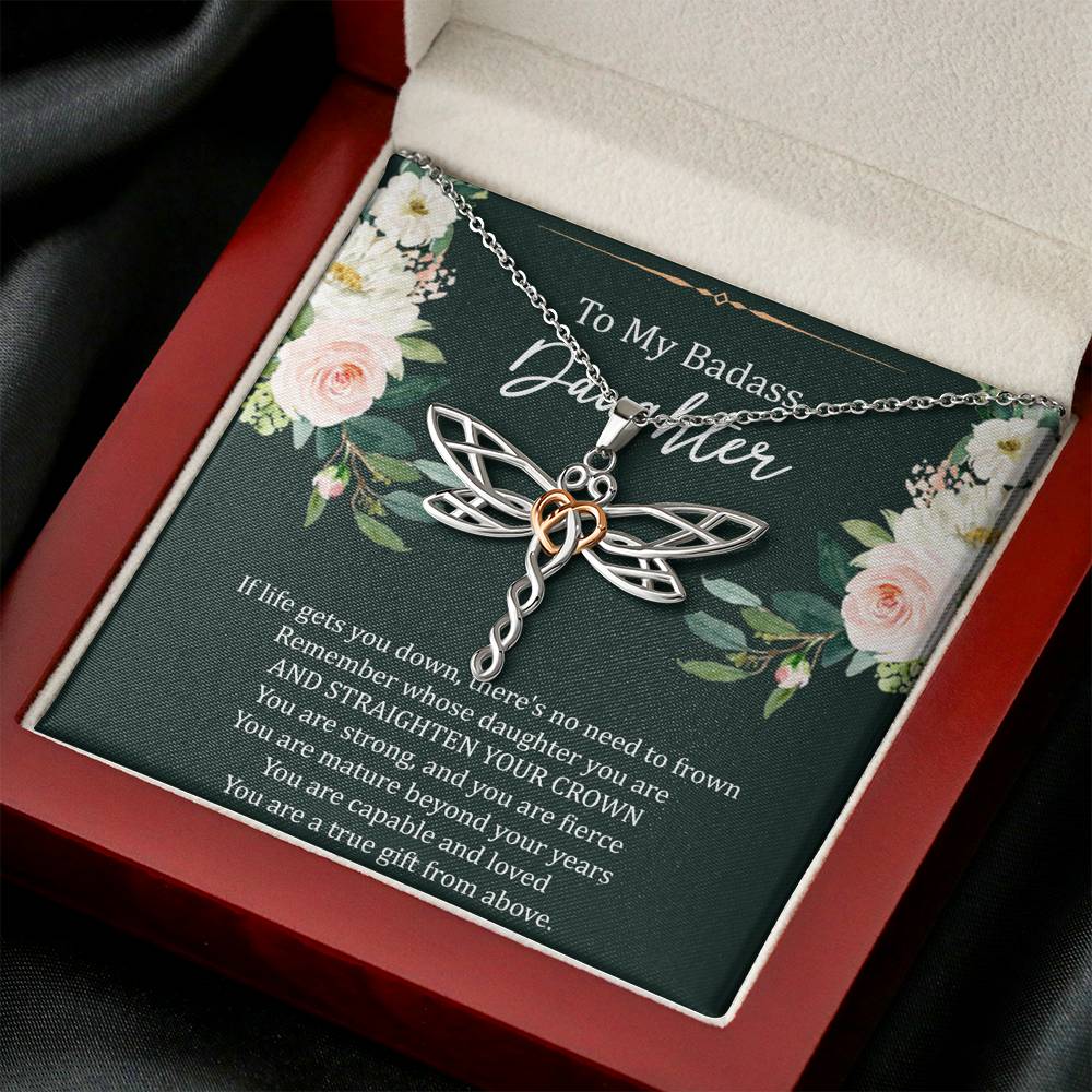 To My Badass Daughter Gifts, If Life Gets You Down, Dragonfly Necklace For Women, Birthday Present Idea From Mom