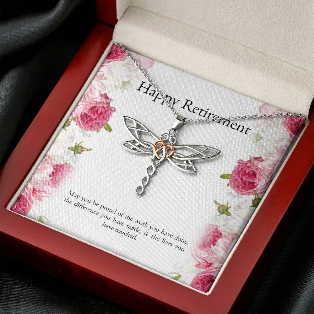 Retirement Gifts, Lives You Touched, Happy Retirement Dragonfly Necklace For Women, Retirement Party Favor From Friends Coworkers