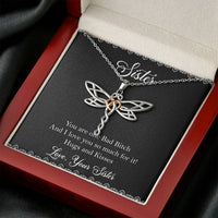 Load image into Gallery viewer, To My Badass Sister Gifts, Hugs And Kisses, Dragonfly Necklace For Women, Birthday Present Idea From Sister
