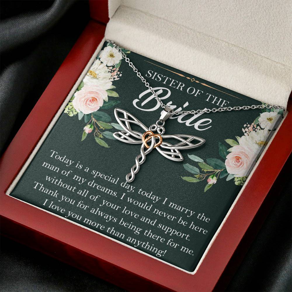 Sister of the Bride Gifts, Thank You for Being There, Dragonfly Necklace For Women, Wedding Day Thank You Ideas From Bride