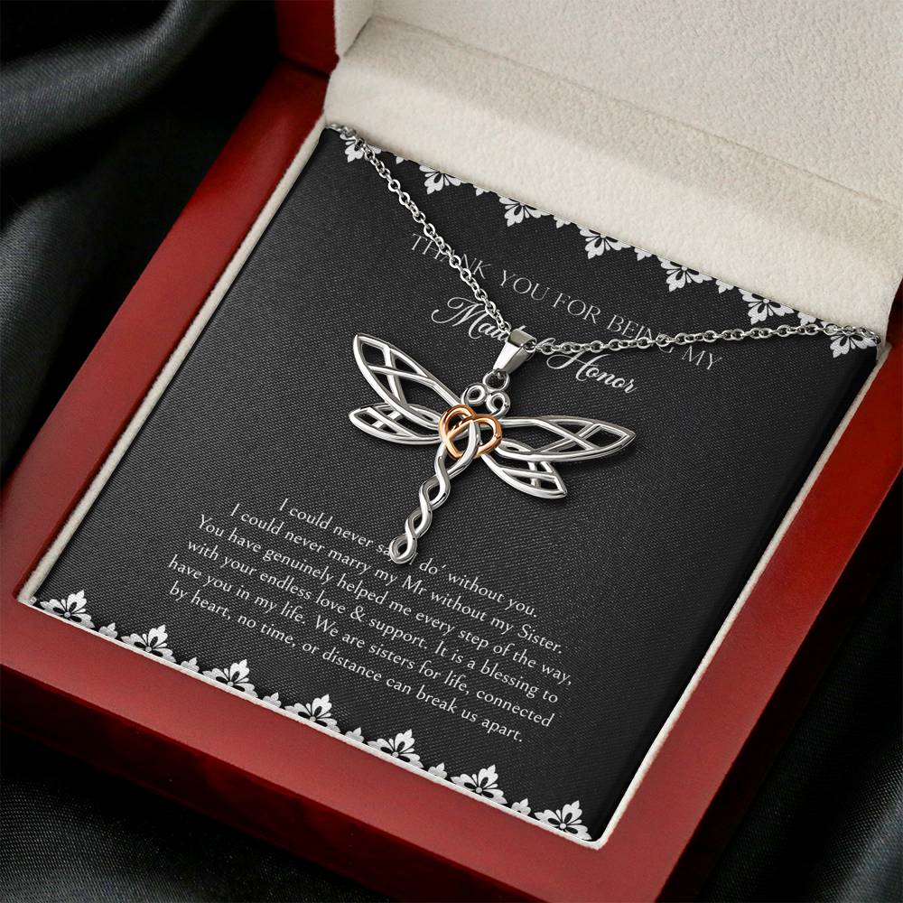 To My Maid of Honor Gifts, We Are Sisters for Life, Dragonfly Necklace For Women, Wedding Day Thank You Ideas From Bride