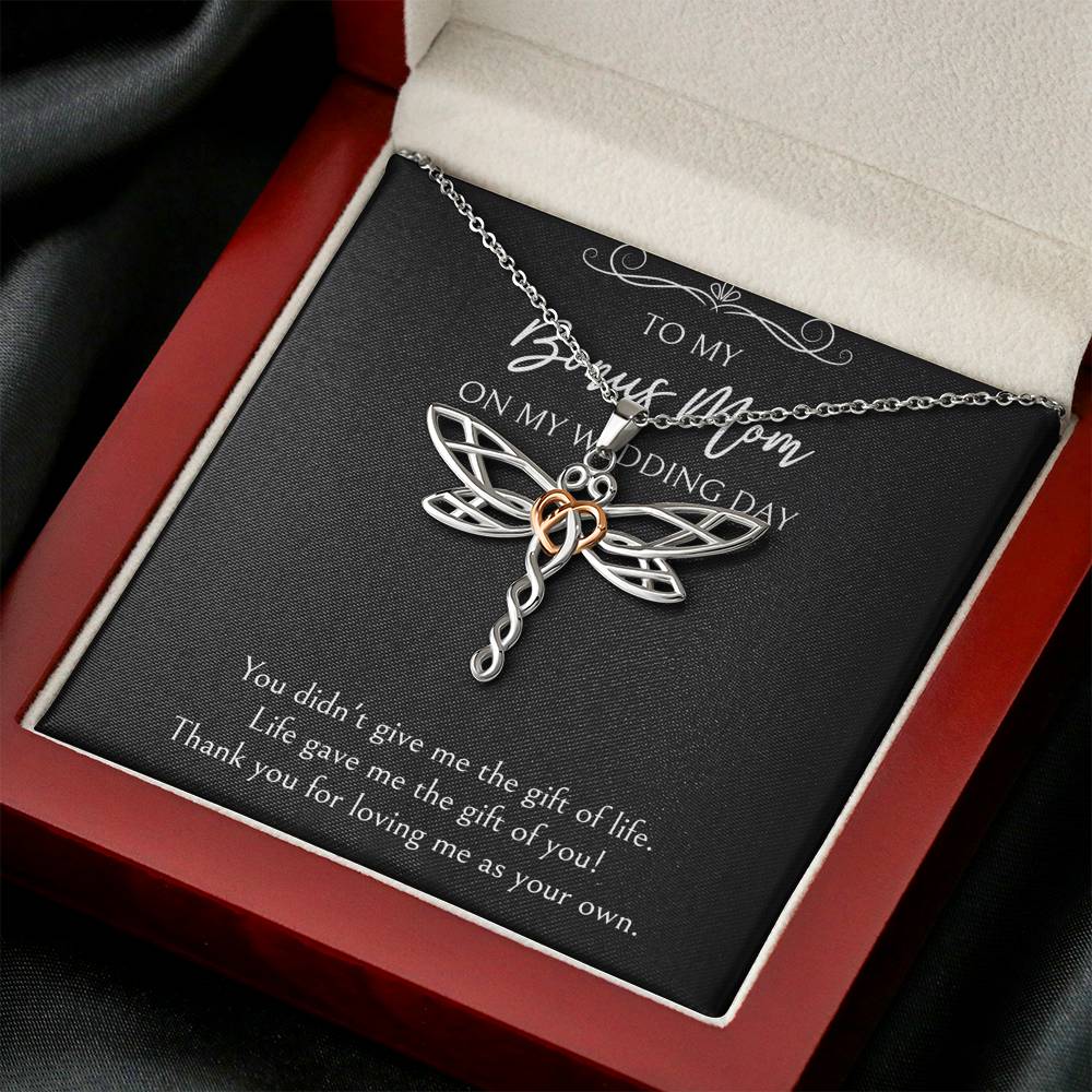 To My Bonus Mom Gifts, Thank You For Loving Me, Dragonfly Necklace For Women, Wedding Day Thank You Ideas From Bride