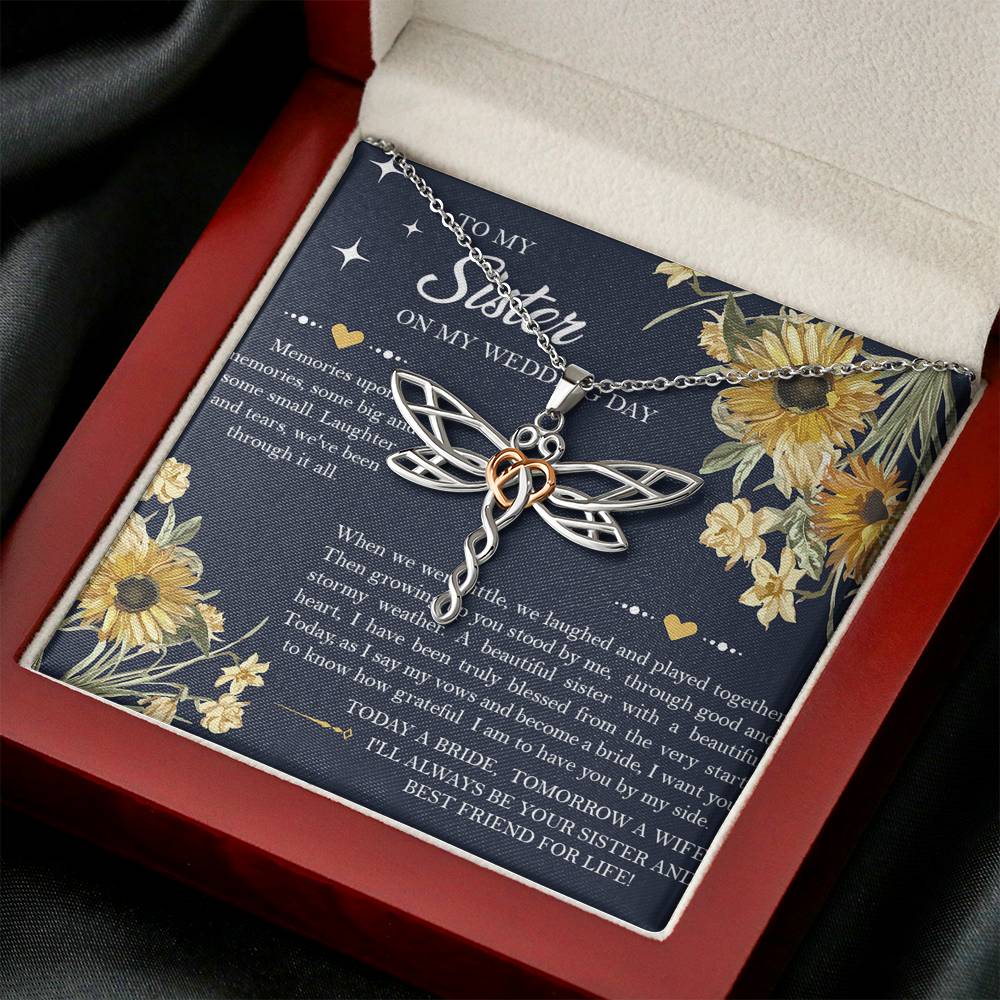 Sister of the Bride Gifts, I'll Always Be Your Sister, Dragonfly Necklace For Women, Wedding Day Thank You Ideas From Bride