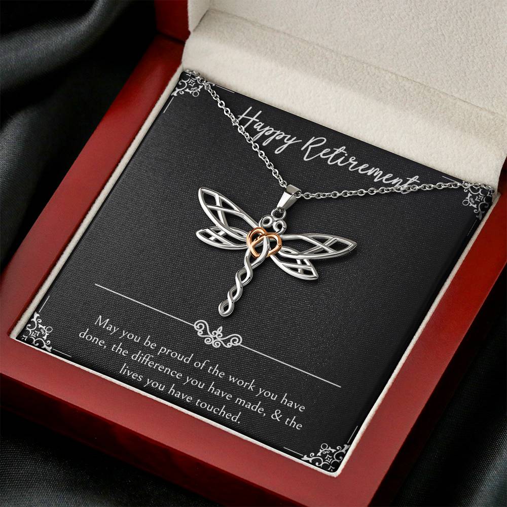 Retirement Gifts, Be Proud Of Your Work, Happy Retirement Dragonfly Necklace For Women, Retirement Party Favor From Friends Coworkers