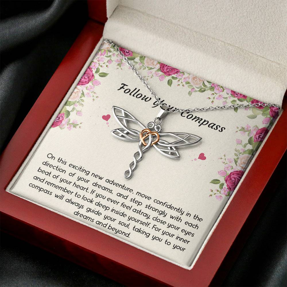 Graduation Gifts, Follow Your Compass, Dragonfly Necklace For Women, College Preschool High School Graduation Present