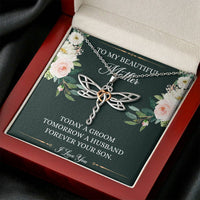 Load image into Gallery viewer, To My Mom of the Groom Gifts, Forever Your Son, Dragonfly Necklace For Women, Wedding Day Thank You Ideas From Groom
