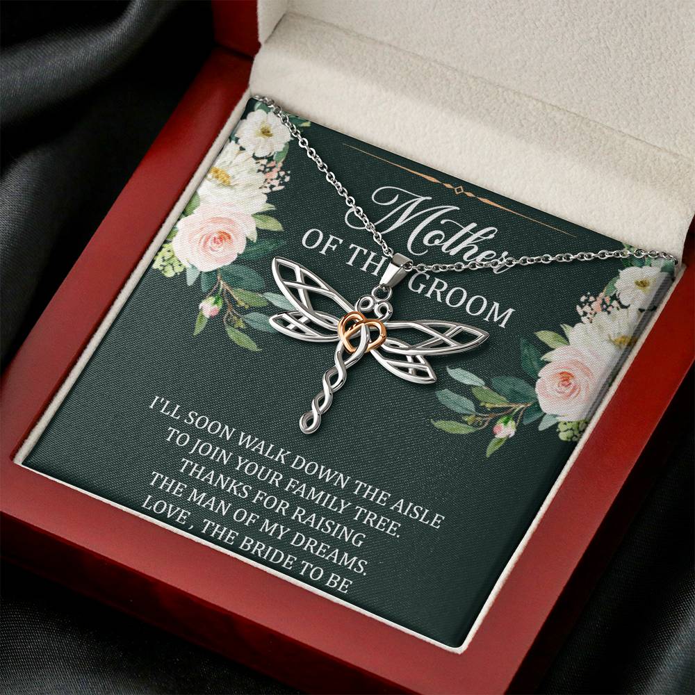 To My Mom of the Bride Gifts, I'll Soon Walk Down The Aisle, Dragonfly Necklace For Women, Wedding Day Thank You Ideas From Groom