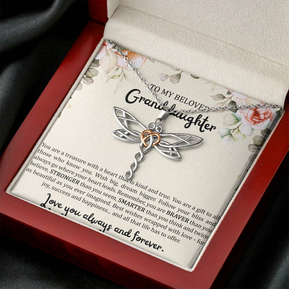 To My Granddaughter Gifts, You Are A Treasure With A Heart, Dragonfly Necklace For Women, Birthday Present Idea From Grandma