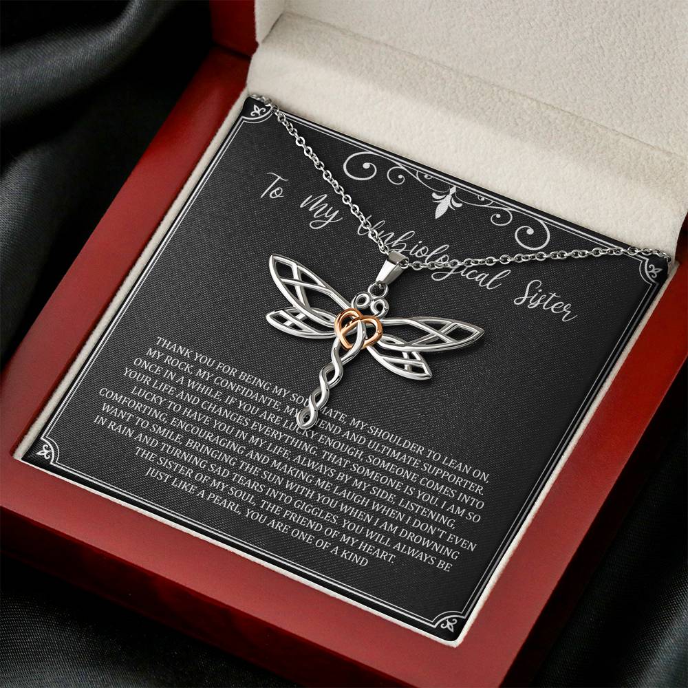 To My Unbiological Sister Gifts, My Soulmate, Dragonfly Necklace For Women, Birthday Present Idea From Sister-in-law