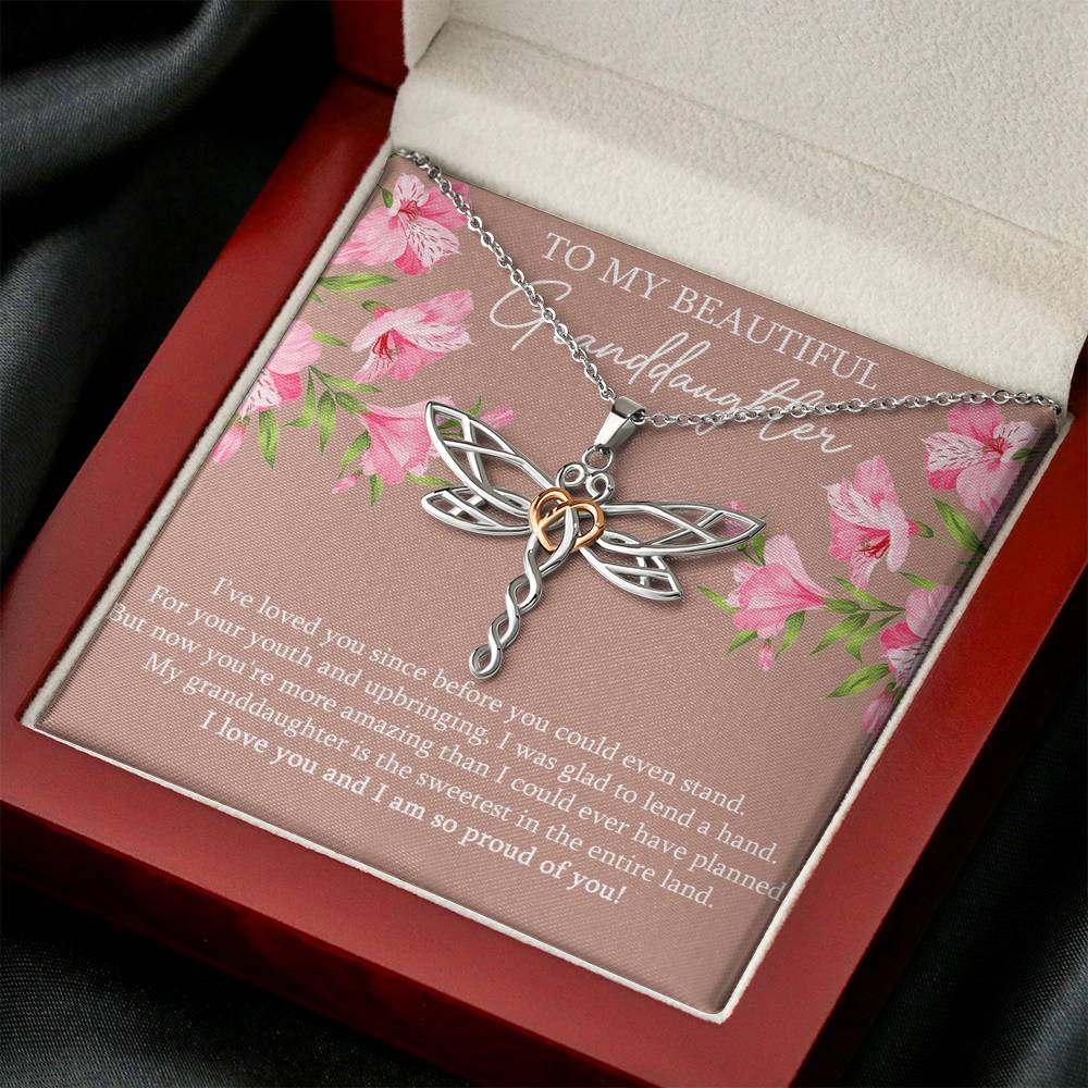 To My Granddaughter Gifts, I’ve Loved You Since Before, Dragonfly Necklace For Women, Birthday Present Idea From Grandma Grandpa