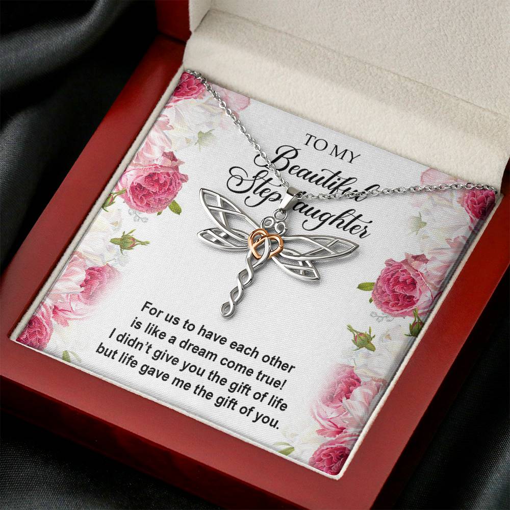 To My Stepdaughter Gifts, For Us To Have Each Other, Dragonfly Necklace For Women, Birthday Present Idea From Stepmom Stepdad