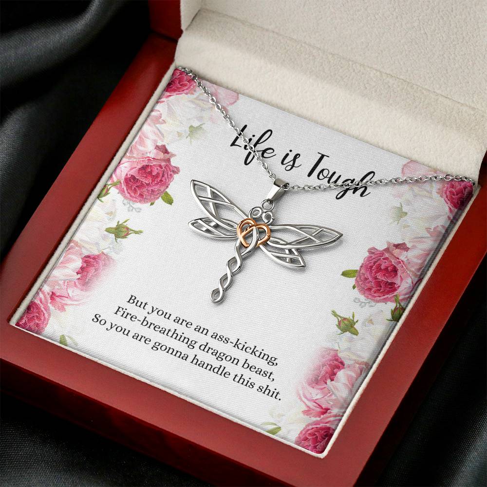 Encouragement Gifts, Life Is Tough, Motivational Dragonfly Necklace For Women, Sympathy Inspiration Friendship Present