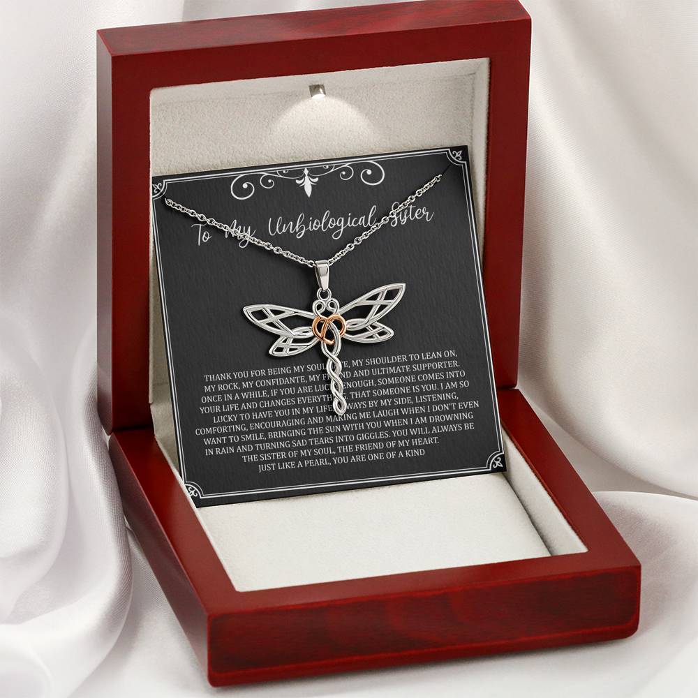 To My Unbiological Sister Gifts, My Soulmate, Dragonfly Necklace For Women, Birthday Present Idea From Sister-in-law