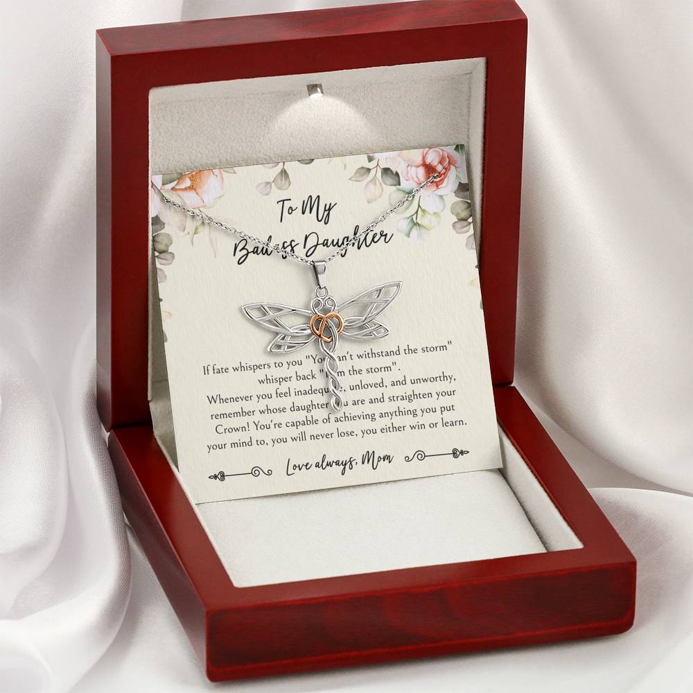 To My Badass Daughter Gifts, When It's Too Hard To Look Back, Dragonfly Necklace For Women, Birthday Present Idea From Mom