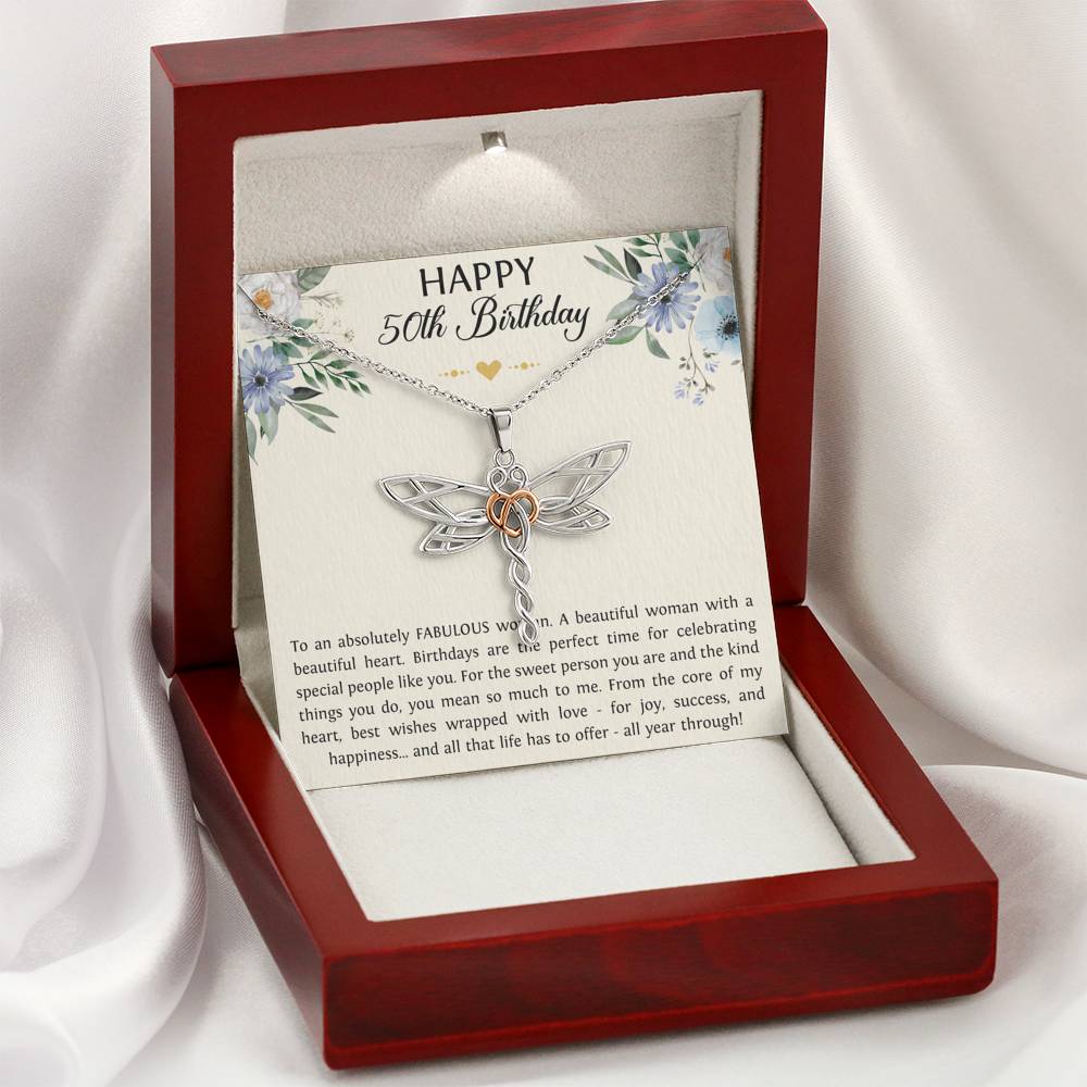 Fabulous Woman Dragonfly Necklace - Beautiful Heart Design | 50th Birthday Gift