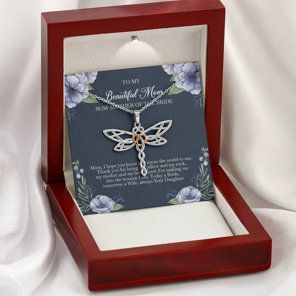 To My Mom of the Bride Gifts, You Mean The World To Me, Dragonfly Necklace For Women, Wedding Day Thank You Ideas From Bride