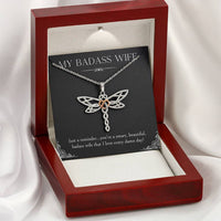 Load image into Gallery viewer, To My Badass Wife, Just A Reminder, Dragonfly Necklace For Women, Anniversary Birthday Valentines Day Gifts From Husband
