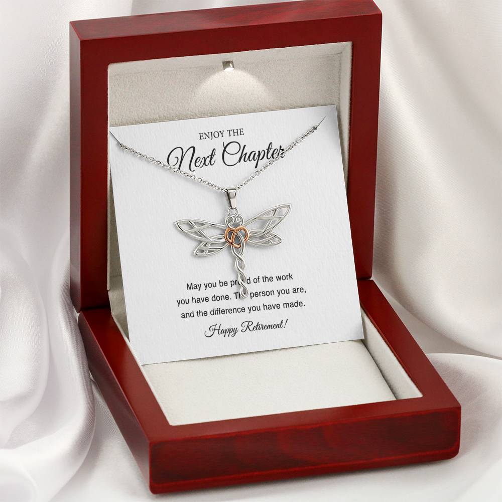 Retirement Gifts, Next Chapter, Happy Retirement Dragonfly Necklace For Women, Retirement Party Favor From Friends Coworkers