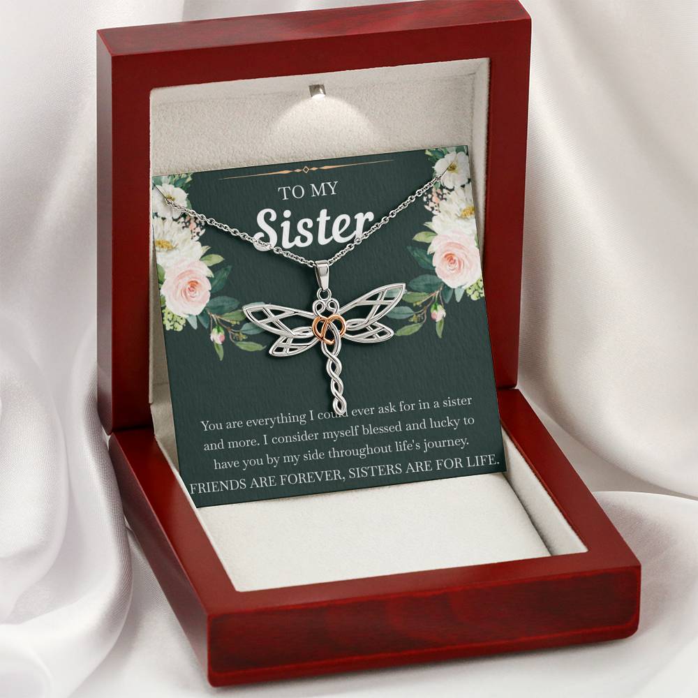 To My Sister Gifts, Friends Are Forever Sisters Are For Life, Dragonfly Necklace For Women, Birthday Present Idea From Sister